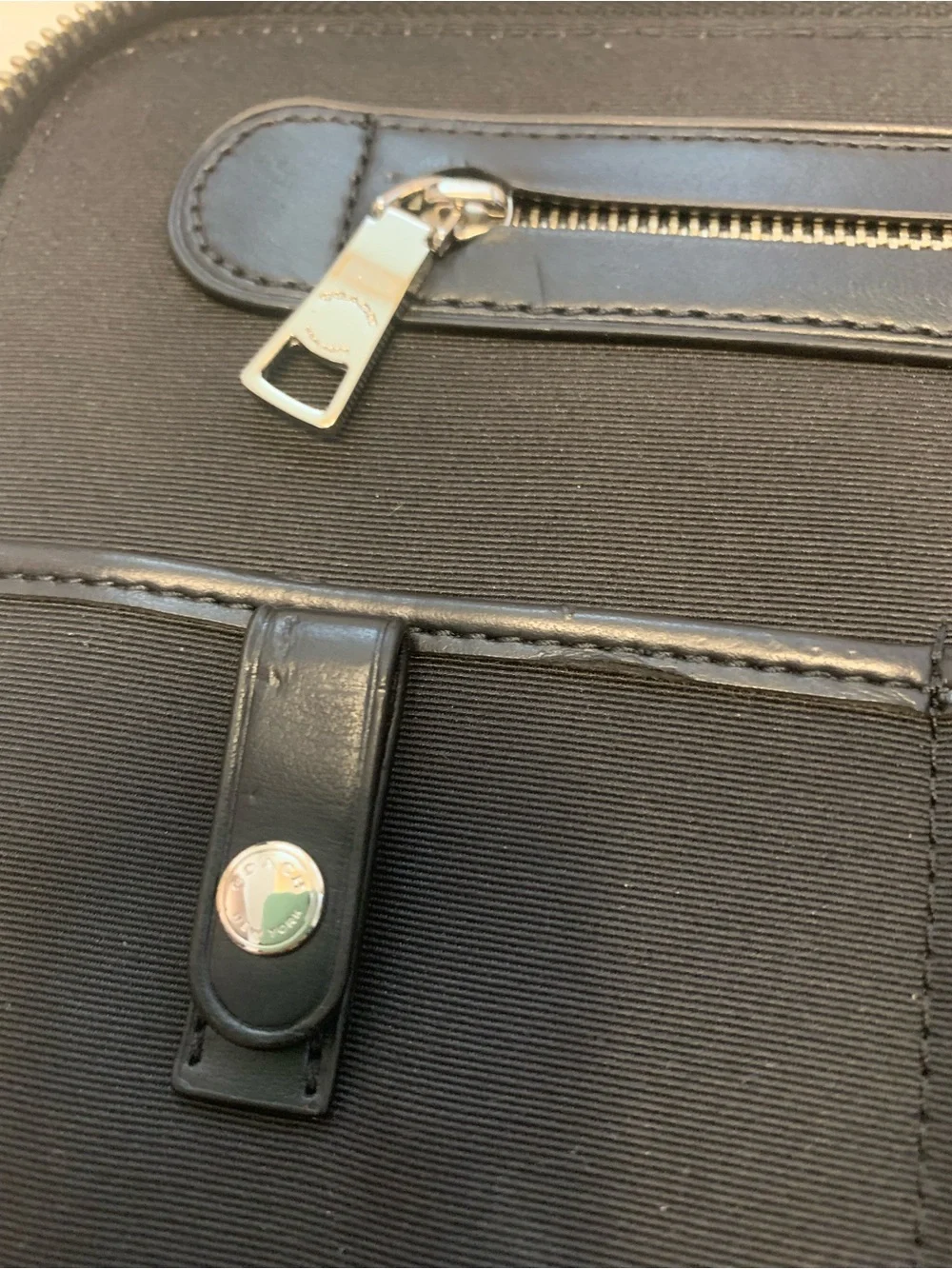COACH ZIP AROUND TECH CASE PORTFOLIO BLACK GREY HERRINGBONE